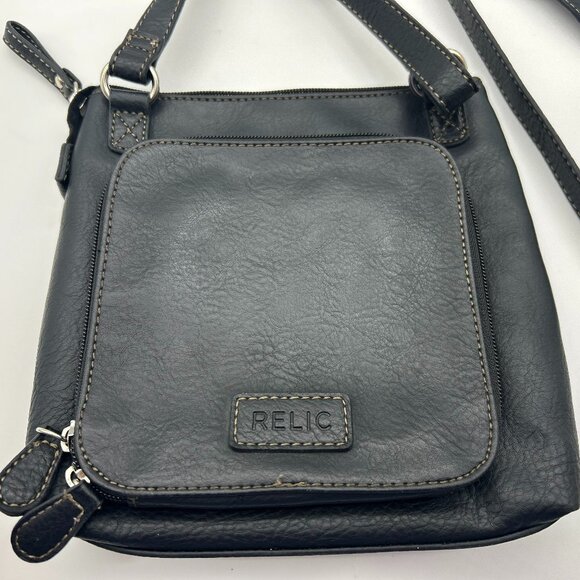 Relic By Fossil Black Vegan Leather Crossbody Bag Outer Pockets Top Zip Square‎ - Picture 9 of 10